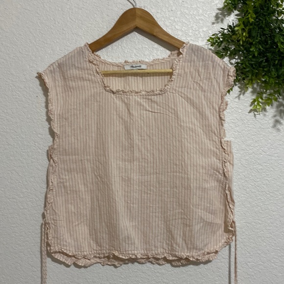 Madewell Crop Top Peach/Pink Mini Stripe - Picture 1 of 8